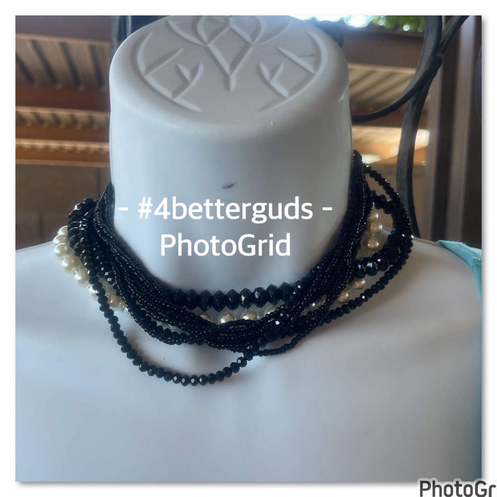 Bundle Set 4 Homemade Black Crystals & Pearl Rhinestone Magnetic Clasp Necklaces - Picture 2 of 15